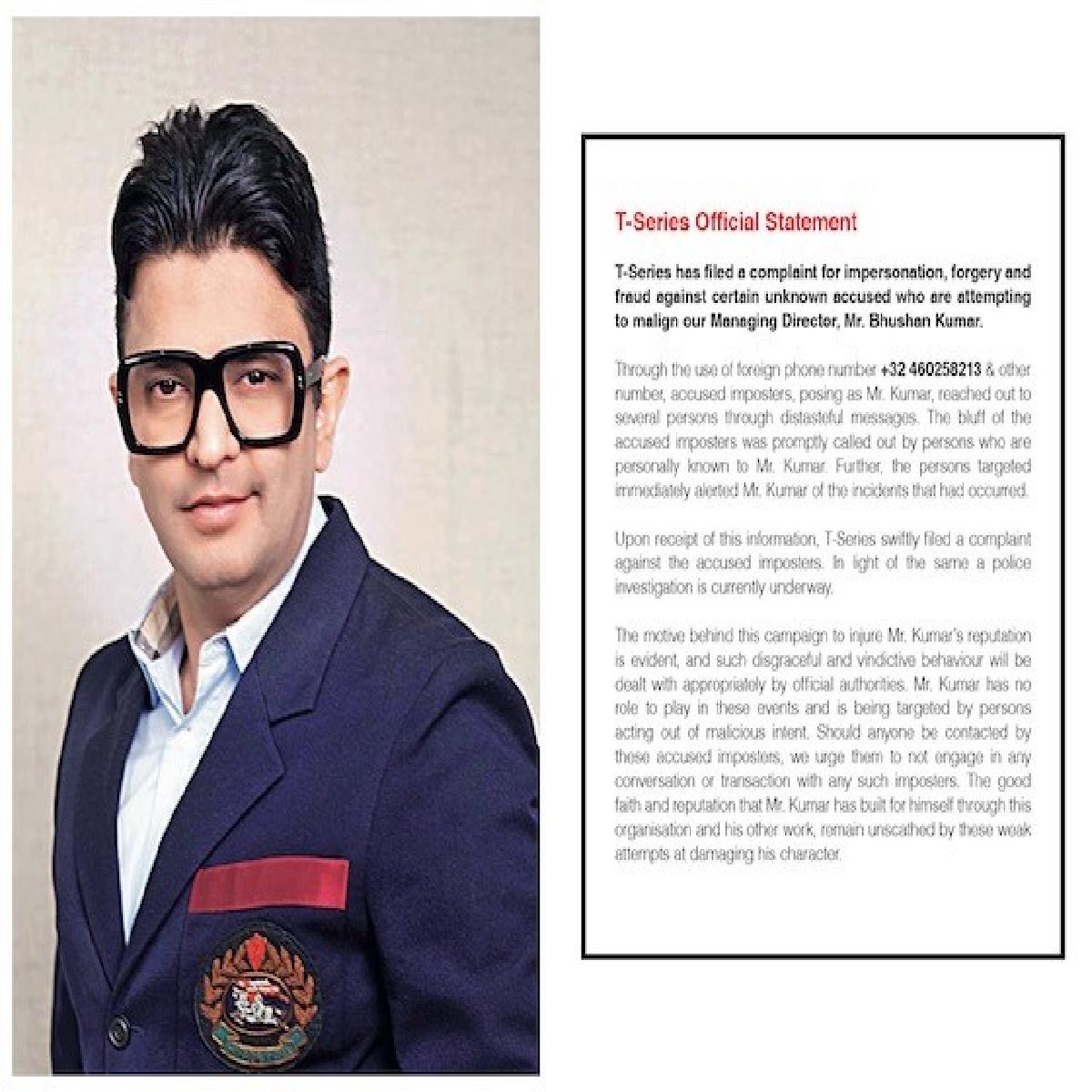 T-Series Issues A Statement Regarding Someone Impersonating Bhushan Kumar And Sending Inappropriate Messages